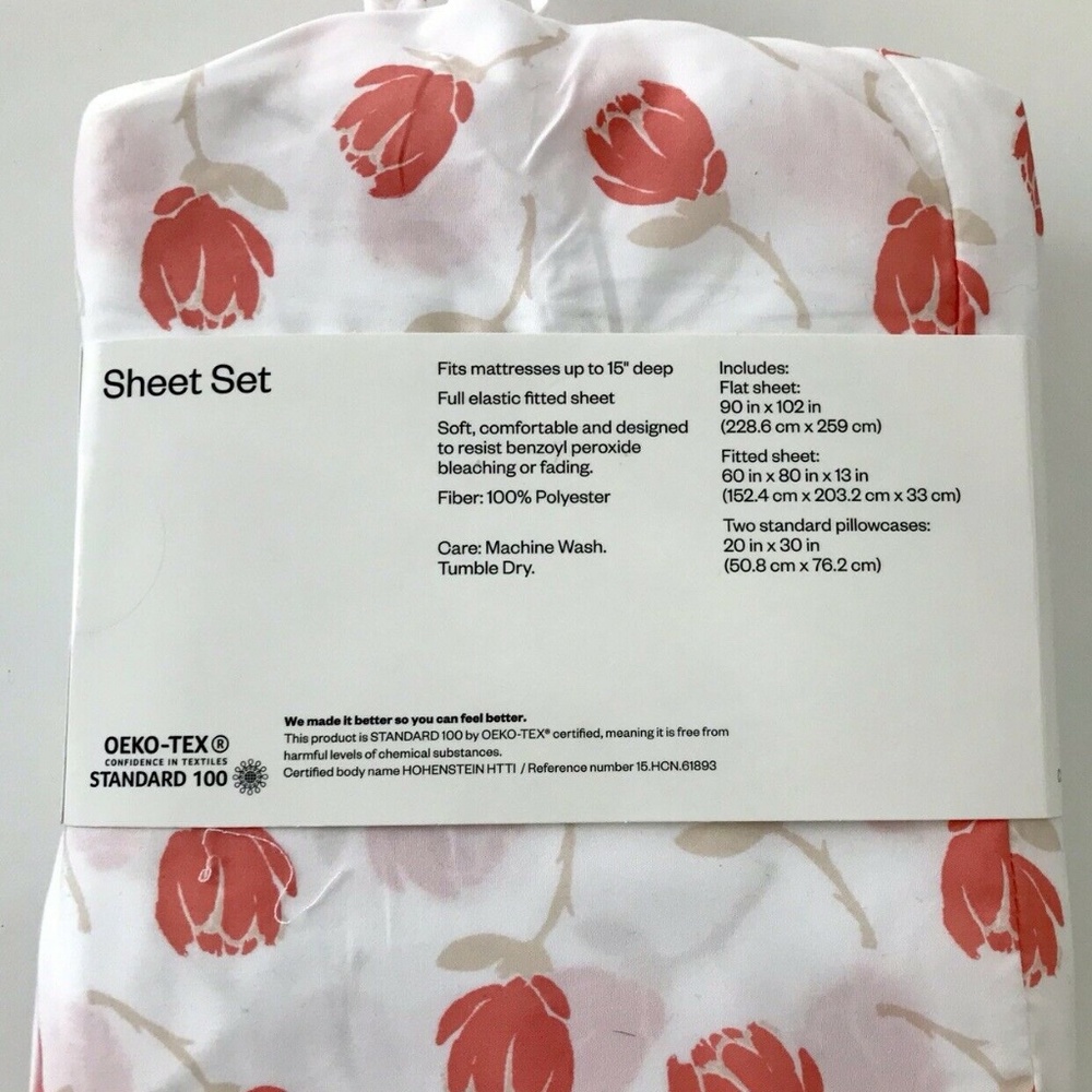Microfiber Sheet Set QUEEN Coral Floral - Picture 3 of 5